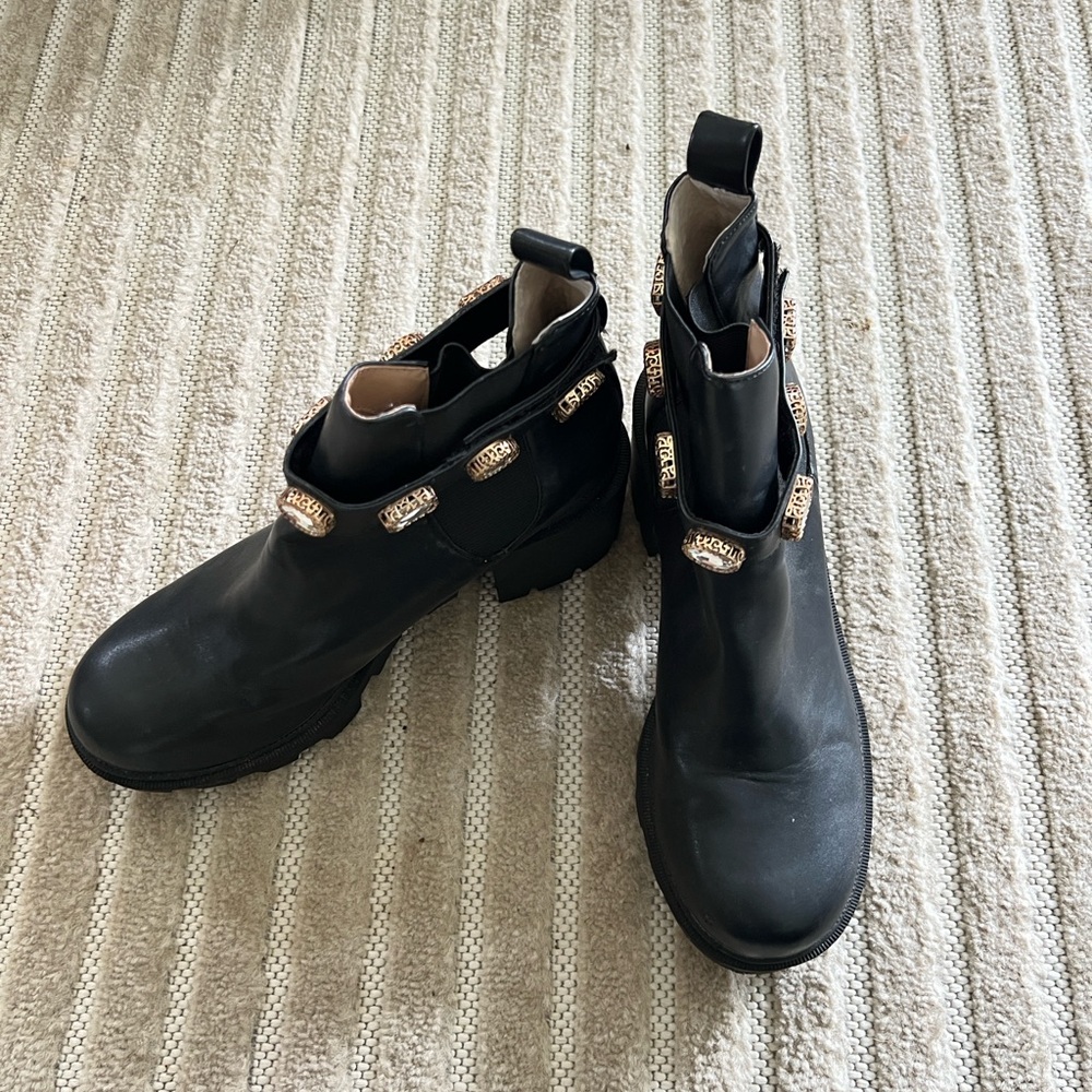 Steve Madden Black and Gold Amulet Ankle Boot